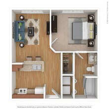 1 Bed 1 Bath 552 SqFt (522 Net) 4230 floor plan